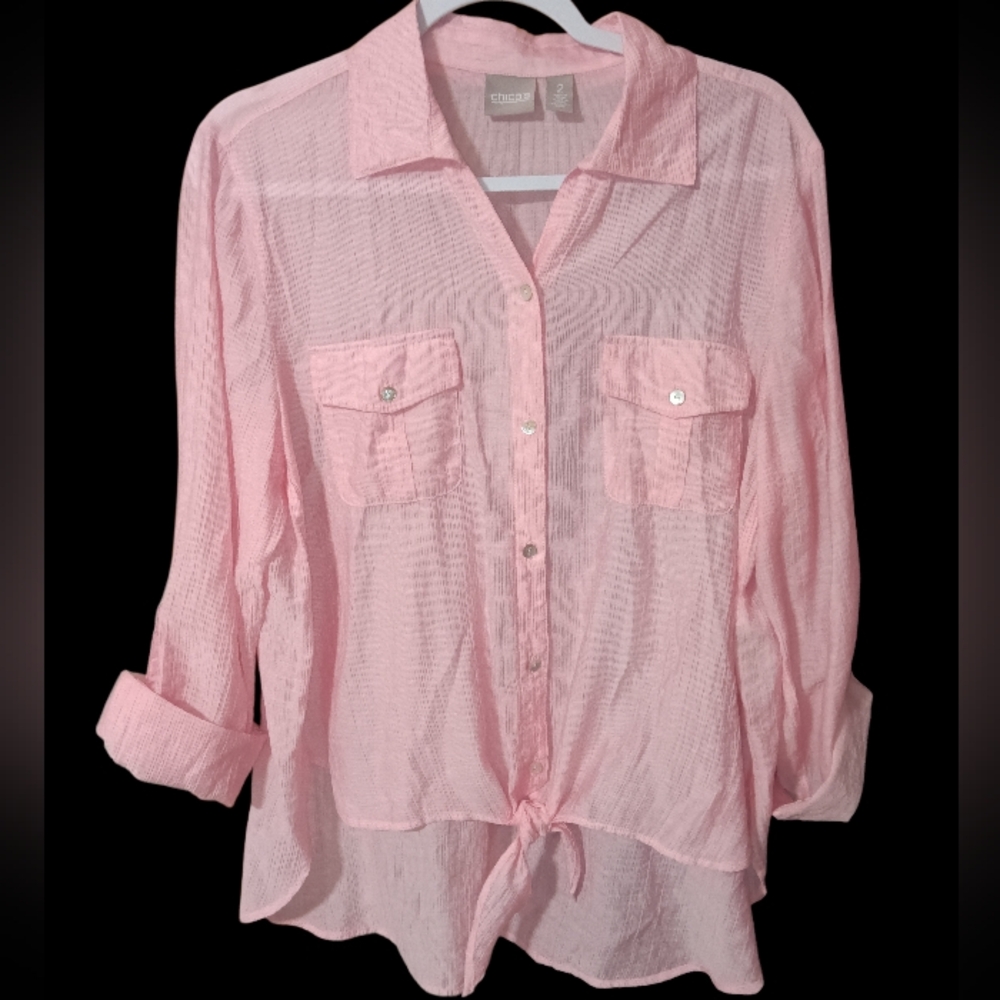 Chico's Light Pink Button-Down Shirt